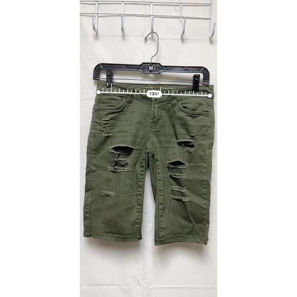 BKJ Sws X London Shorts Women Size 1 27 Bermuda Low Rise‎ Green Denim Jean - Picture 4 of 8